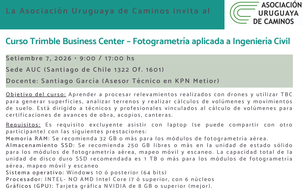 Curso Trimble Business Center – Fotogrametría aplicada a Ingeniería Civil
