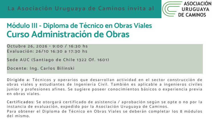 Curso Administración de Obras (Módulo III-Diploma de Técnico en Obras Viales)